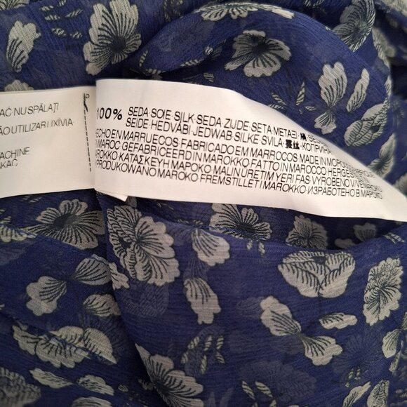 Zara 100% Silk Blue and White Sheer Floral Blouse - Picture 8 of 9